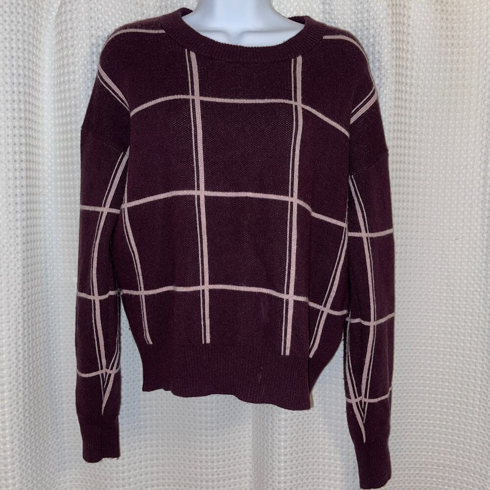 Banana Republic Women’s S Italian Wool Cashmere Sweater Burgundy Windowpane
